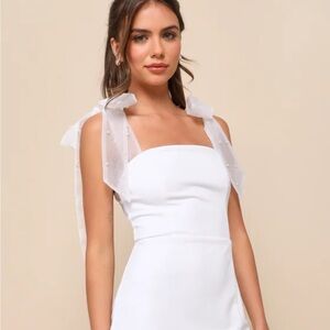 NWT - Lulus Beaming Perfection White Pearl Organza Tie-Strap Mini Dress